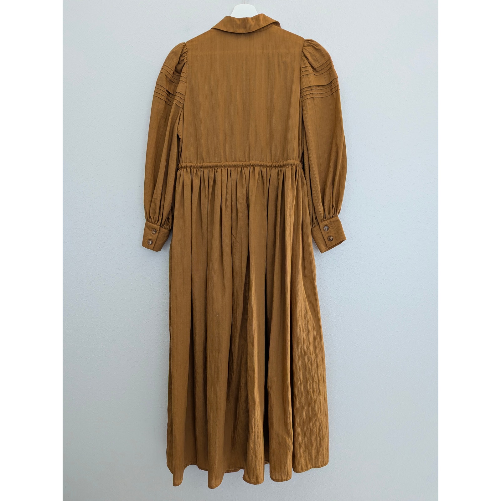 Hunter Bell Euc Button Front Midi Dress Tassel Waist Size Small Mustard Brown — image 3 of 6